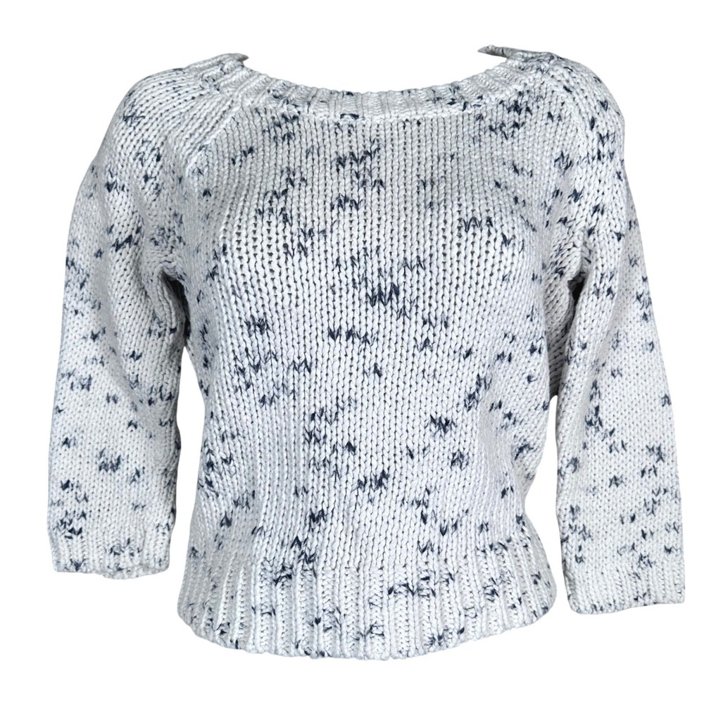 American Eagle 2011 Marled Cropped Sweater Women's Small White Navy Ramie Cotton
